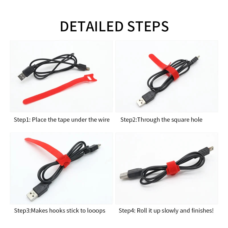 250Mm Reusable Fastening Cable Ties Hook and Loop Tape Cable Straps Wire Ties Cable Management Adjustable Cord Organizer DIY