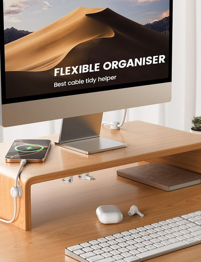 [360° Rotatable] Spring Cable Holder Clips - 6 Pack Cord Management, [1S Lock] Wire Holder Organiser, No-Residue Desk Tidy, Phone Charging Cable Keeper for Car, Office, Home - White(8Mm) | [Upgraded 360° Rotatable] Spring Cable Clips [1S Clamps] Cable Clamps Desk for HDMI, Cable Organiser for Table/Car/Wall