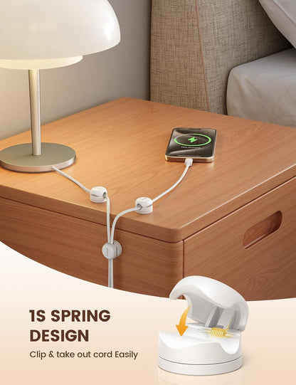 [360° Rotatable] Spring Cable Holder Clips - 6 Pack Cord Management, [1S Lock] Wire Holder Organiser, No-Residue Desk Tidy, Phone Charging Cable Keeper for Car, Office, Home - White(8Mm) | [Upgraded 360° Rotatable] Spring Cable Clips [1S Clamps] Cable Clamps Desk for HDMI, Cable Organiser for Table/Car/Wall