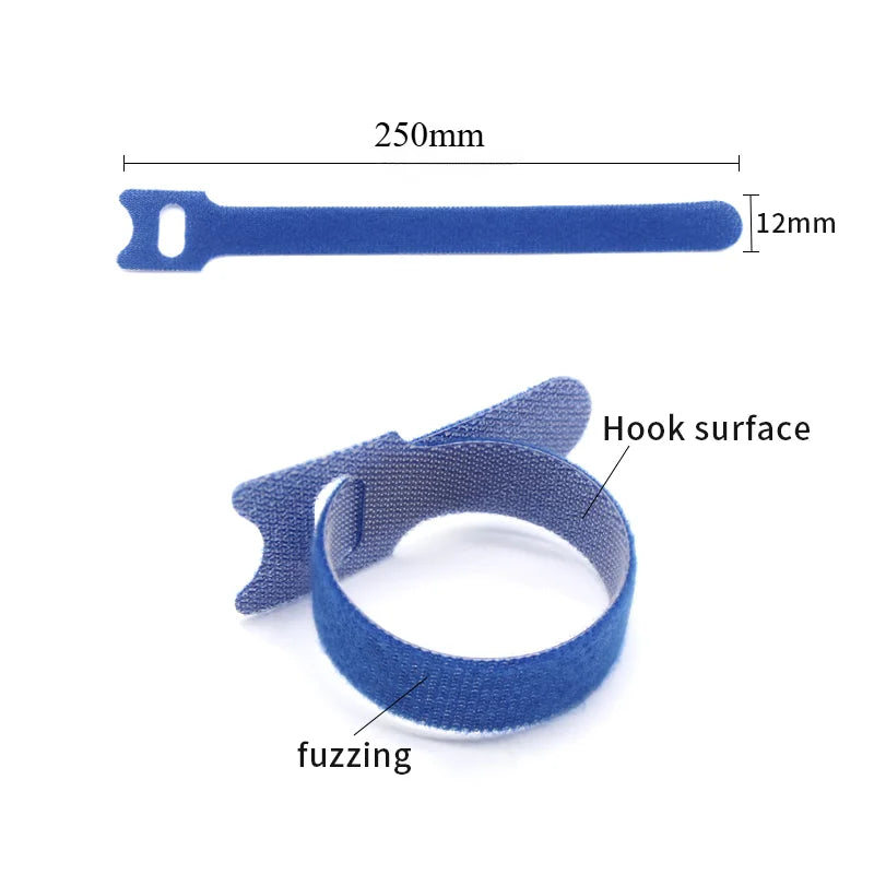 250Mm Reusable Fastening Cable Ties Hook and Loop Tape Cable Straps Wire Ties Cable Management Adjustable Cord Organizer DIY
