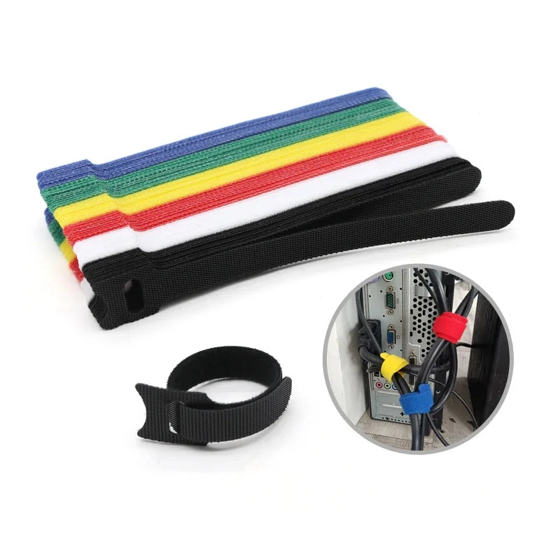 250Mm Reusable Fastening Cable Ties Hook and Loop Tape Cable Straps Wire Ties Cable Management Adjustable Cord Organizer DIY