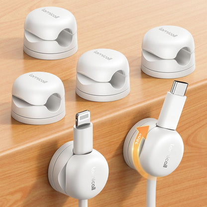 [360° Rotatable] Spring Cable Holder Clips - 6 Pack Cord Management, [1S Lock] Wire Holder Organiser, No-Residue Desk Tidy, Phone Charging Cable Keeper for Car, Office, Home - White(8Mm) | [Upgraded 360° Rotatable] Spring Cable Clips [1S Clamps] Cable Clamps Desk for HDMI, Cable Organiser for Table/Car/Wall
